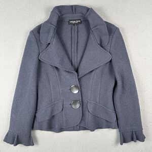 Vivian Shyu Wool Blazer Jacket Women’s Small Navy Blue Ruffle‎ Button Front
